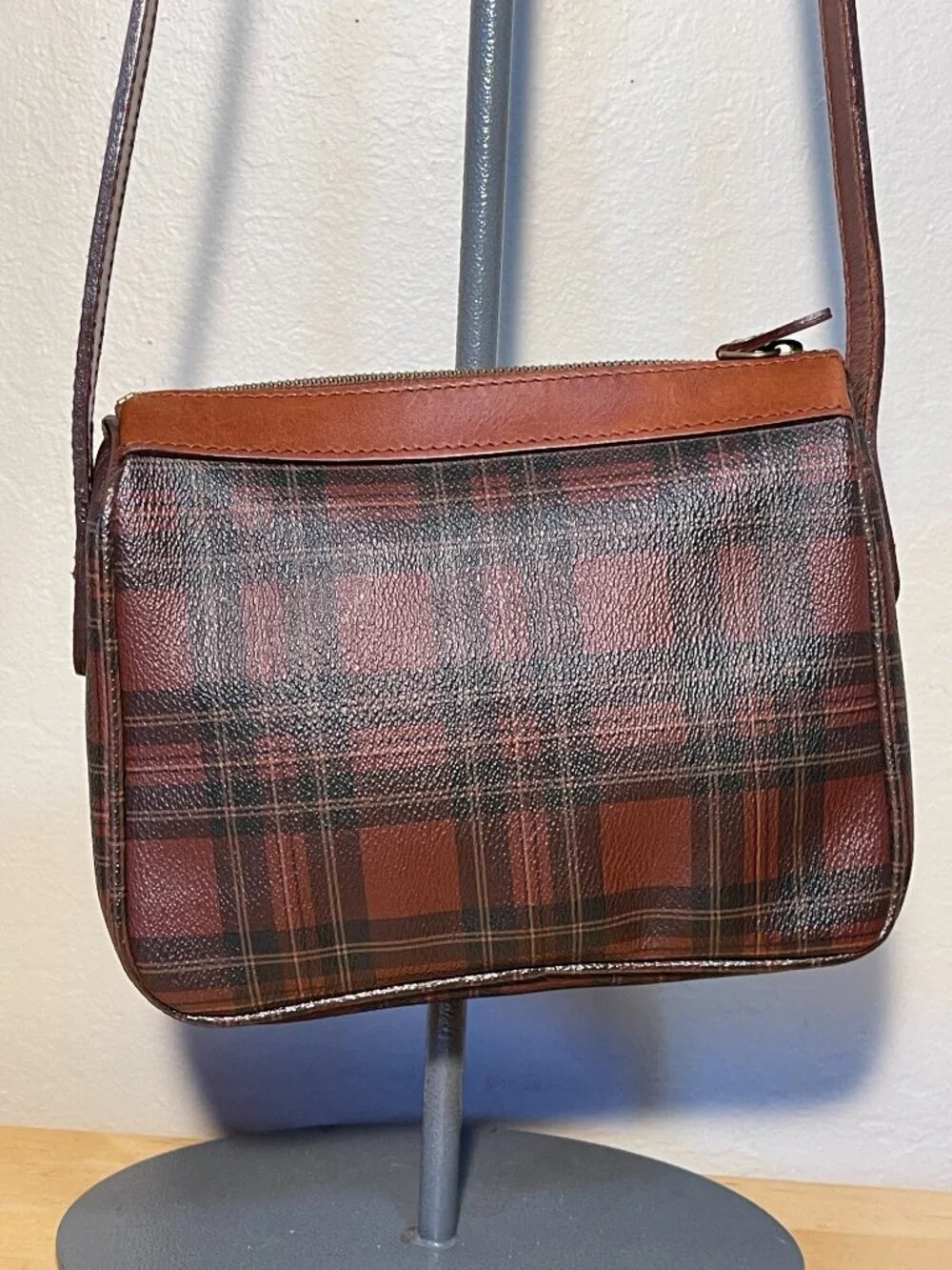 Vintage Polo Ralph Lauren Tartan Plaid Leather Crossbody Bag Heritage Equestrian